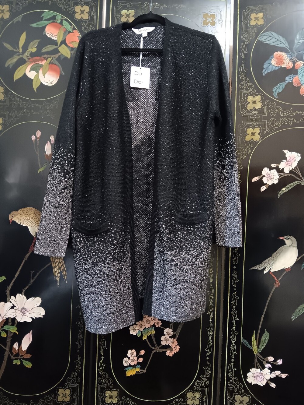Davi & Dani  Black & Silver Sparkle Open-Front Cardigan